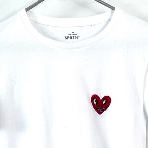 Keith Haring Tshirt White Embroidered Heart M